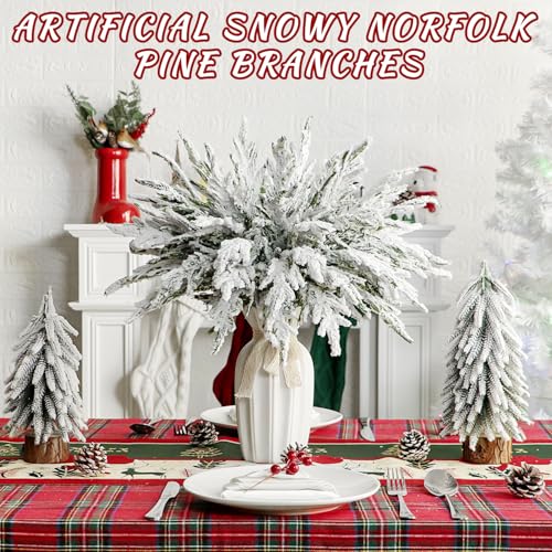 Kunjocy 24Pcs Norfolk Pine Branches Stems 13.5" Artificial Pine Needles Sprigs Norfolk Pine Garland Accessories Vase Fillers Winter Fake Christmas Tree Picks Greenery Sprays for DIY Wreaths (24, Frost) - Image 5