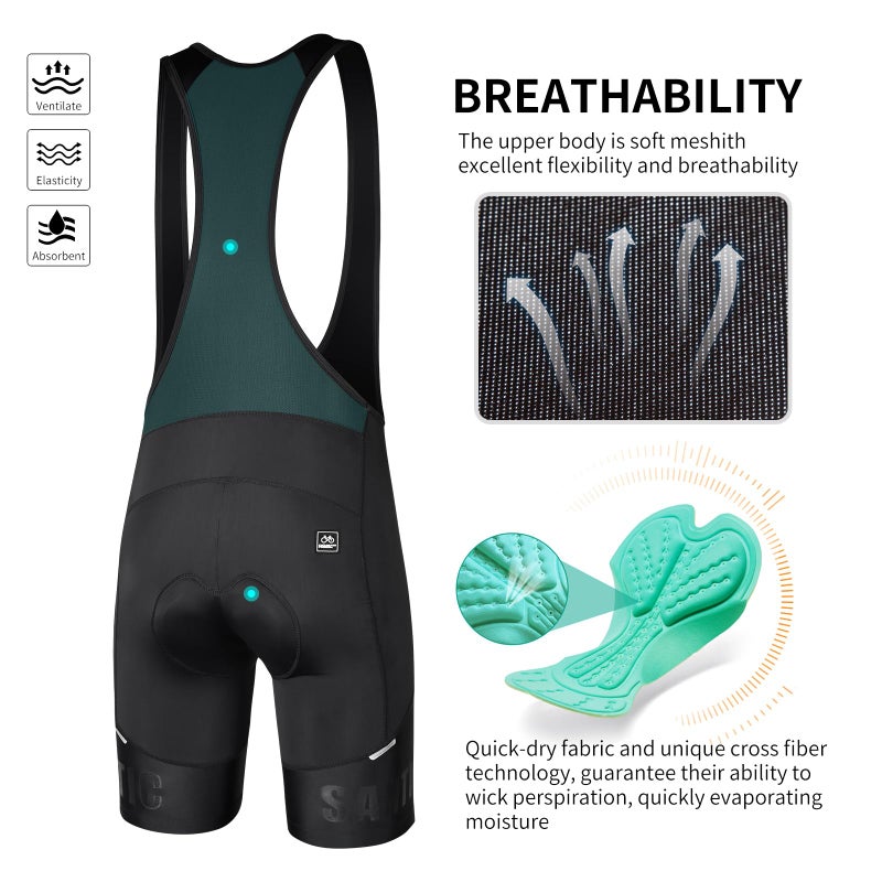 Santic شورتات دراجات سانيتيك للرجال مع حشوة 4D قابلة للتنفس للدراجات الهوائية باللون الأسود - Image 2