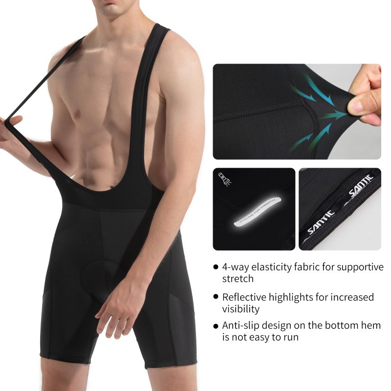 Santic شورتات دراجات سانيتيك للرجال مع حشوة 4D قابلة للتنفس للدراجات الهوائية باللون الأسود - Image 3