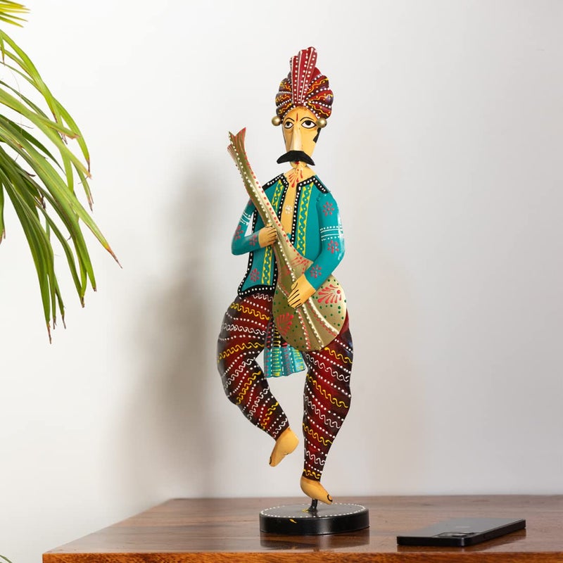 ExclusiveLane ExclusiveLane Rajasthani Sitar Musician Iron Handpainted Decorative Showpieces for Home Decor Living Room Showcase Show Pieces Items for Home Decoration 176 Inch  - Image 1