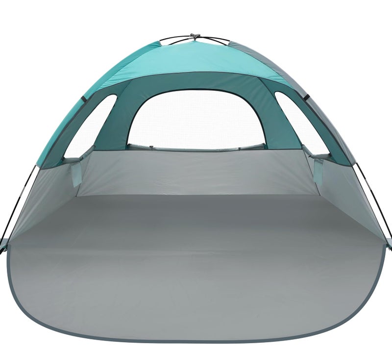 WhiteFang Beach Tent Anti-UV Portable Sun Shade Shelter for 3 Person, Extendable Floor with 3 Ventilating Mesh Windows Plus Carrying Bag, Stakes and Guy Lines (Mint Beige) - Image 1