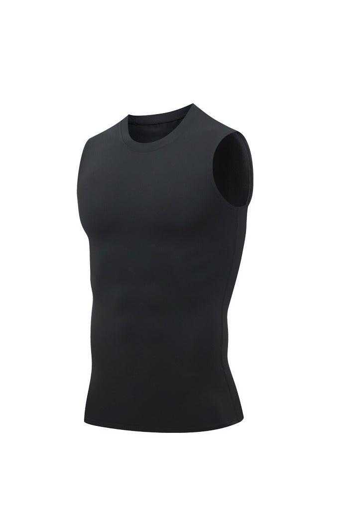 Men's Basketball Tights, American-Style Training Tank Top, Quick-Drying, Breathable, Stretch Waistcoat (Black) - Image 1