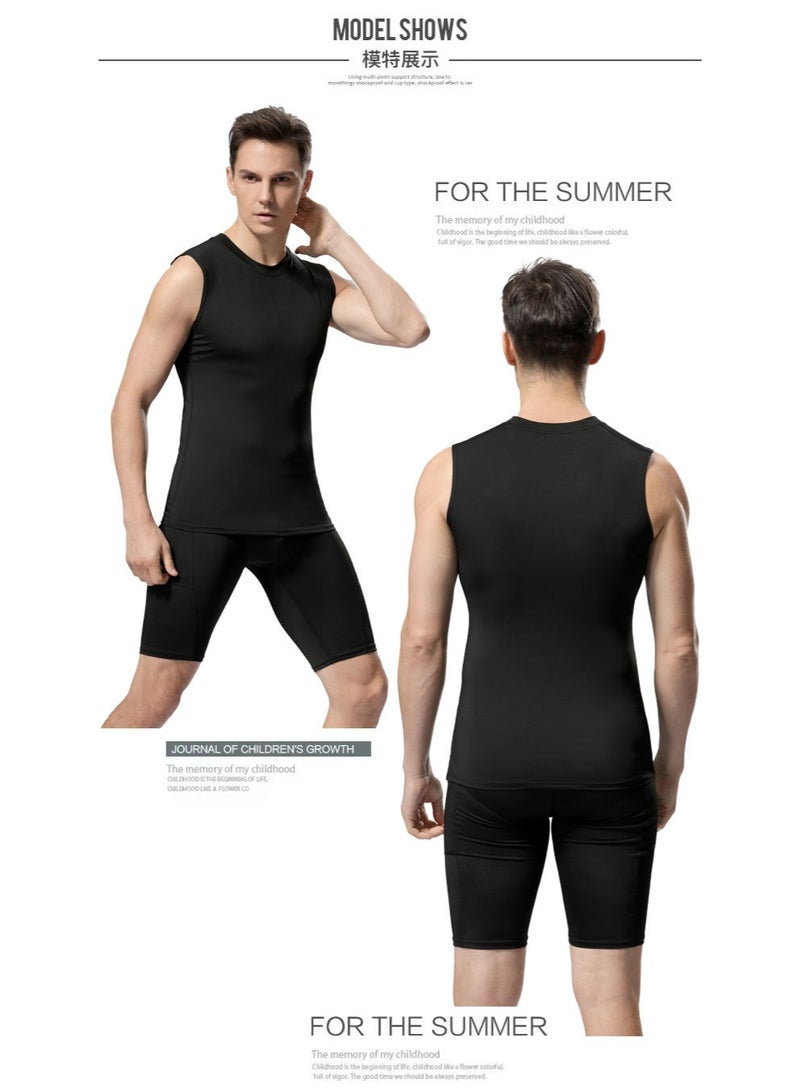 Men's Basketball Tights, American-Style Training Tank Top, Quick-Drying, Breathable, Stretch Waistcoat (Black) - Image 5