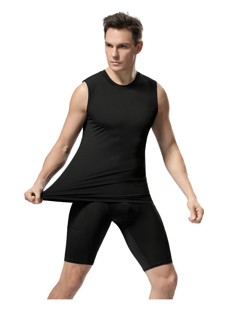 Men's Basketball Tights, American-Style Training Tank Top, Quick-Drying, Breathable, Stretch Waistcoat (Black) - Image 4