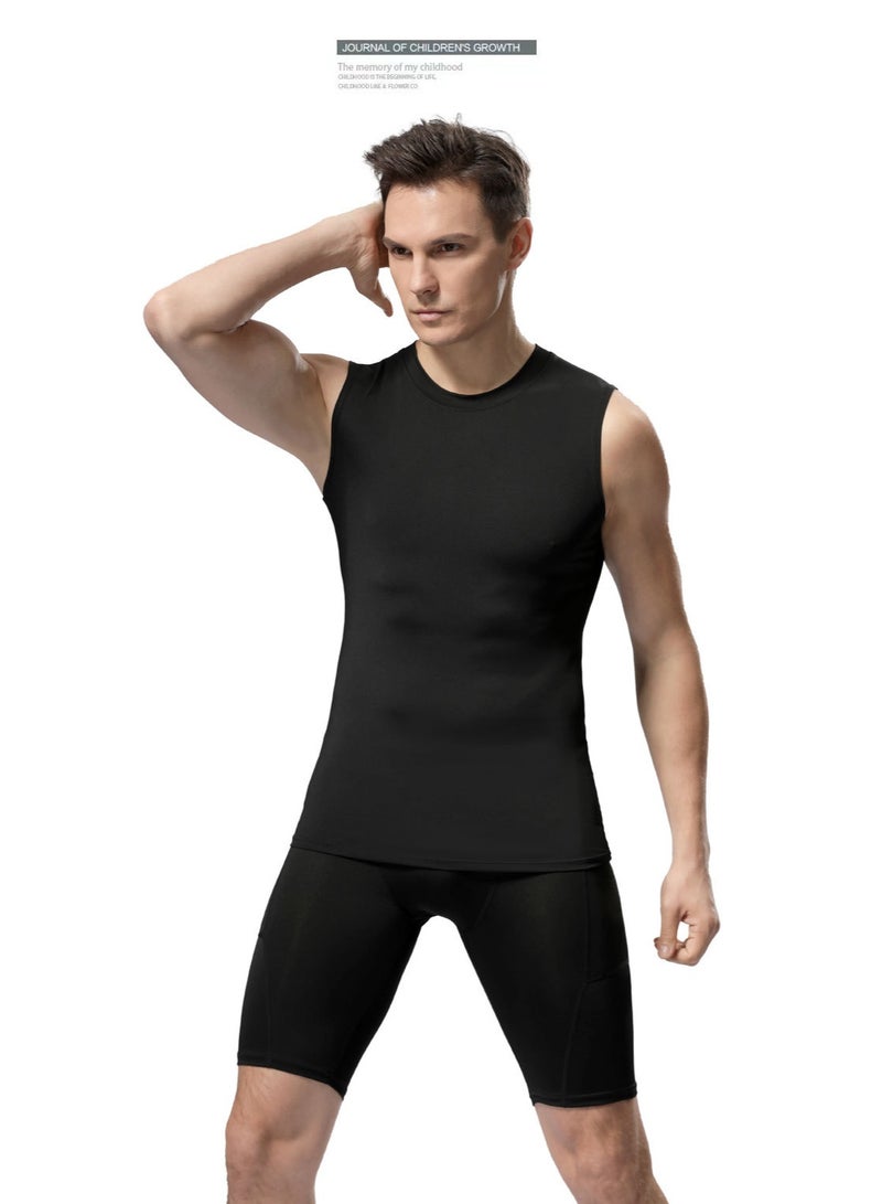 Men's Basketball Tights, American-Style Training Tank Top, Quick-Drying, Breathable, Stretch Waistcoat (Black) - Image 3