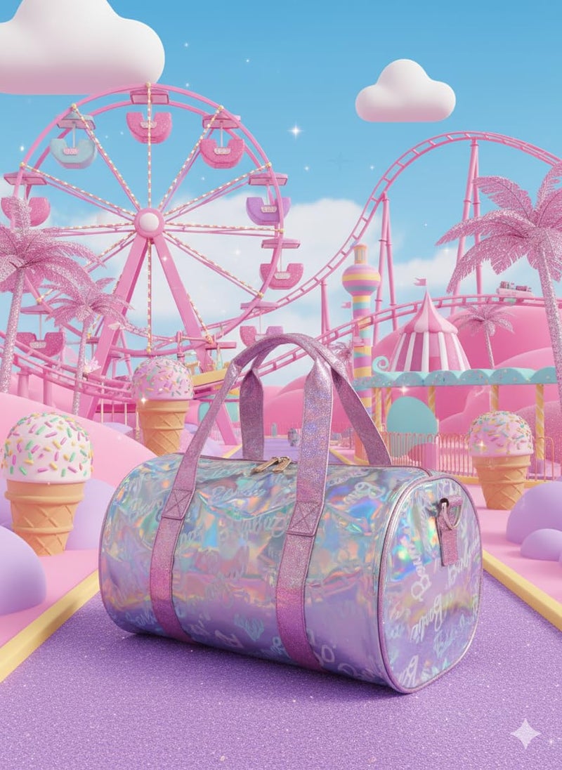 STRIDERS حقيبة سفر هولوجرافية باربي للفتيات | حقيبة لامعة لليلة واحدة | حقيبة يد أنيقة باللون الوردي للأطفال والمراهقين - Image 3