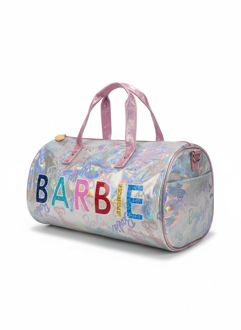STRIDERS حقيبة سفر هولوجرافية باربي للفتيات | حقيبة لامعة لليلة واحدة | حقيبة يد أنيقة باللون الوردي للأطفال والمراهقين - Image 1