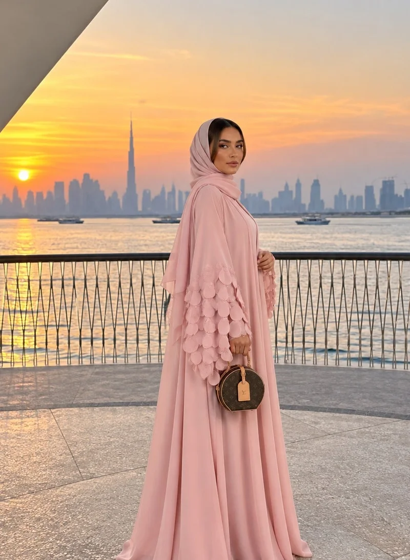 Noir Petal Luxe Abaya by Ophelia with Inner & Matching Hijab