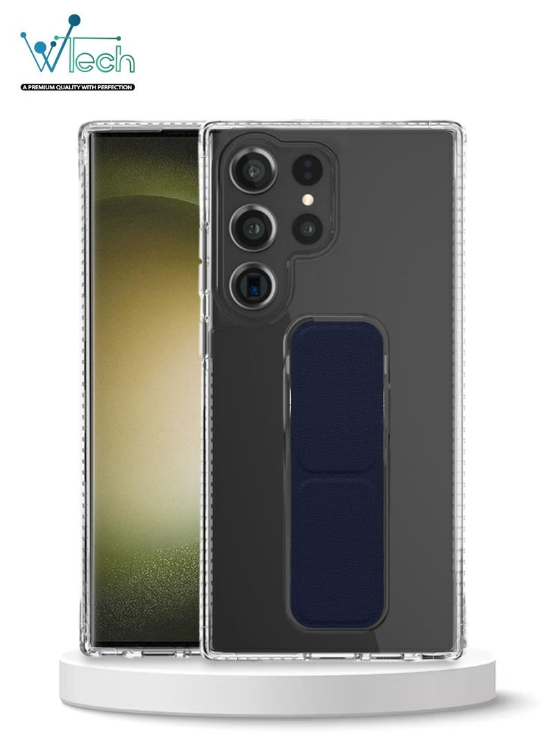 Wtech Shockproof Airbag Hand Grip Clear Case Cover with Built-in Iron Piece Magnetic Holder For Samsung Galaxy S23 Ultra 2023 Navy Blue - Image 1