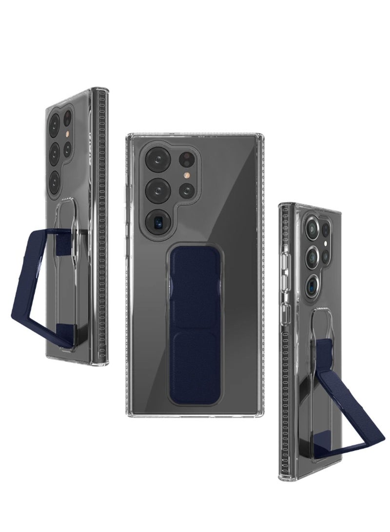 Wtech Shockproof Airbag Hand Grip Clear Case Cover with Built-in Iron Piece Magnetic Holder For Samsung Galaxy S23 Ultra 2023 Navy Blue - Image 2