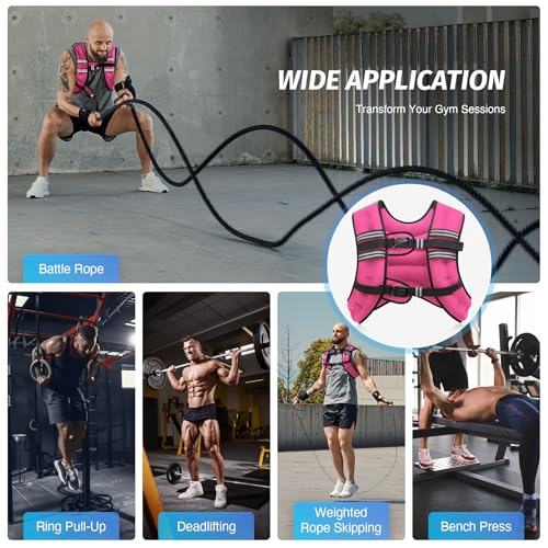 ZELUS Weighted Vest, 6lb/8lb/12lb/16lb/20lb/25lb/30lb Weight Vest with Reflective Stripe for Workout, Strength Training, Running, Fitness, Muscle Building, Weight Loss, Weightlifting, Pink(20 lb) - Image 5