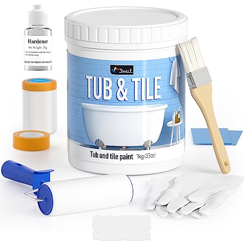 DWIL Tub Paint, Tub and Tile Refinishing Kit 33oz with Tools, Tile Refinishing Kit White Bathtub Paint Water Based &Low Odor, Easy to Use Sink for Bathroom Kitchen, Semi-Gloss White, 50-55sq.ft - Image 1