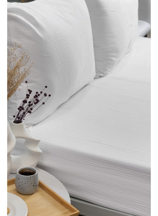 ملاية سرير بأستك - ساتان - ابيض - 160*200+35cm - قطن مصري 100%