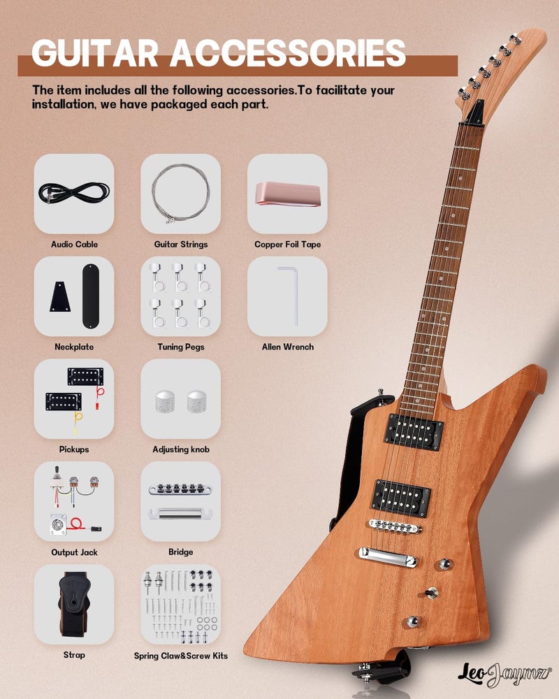 Leo Jaymz DIY Electric Guitar Kits - Mahogany Body, Mahogany Neck and Laurel Wood Fretboard - Fully Components Included (AX) - Image 4