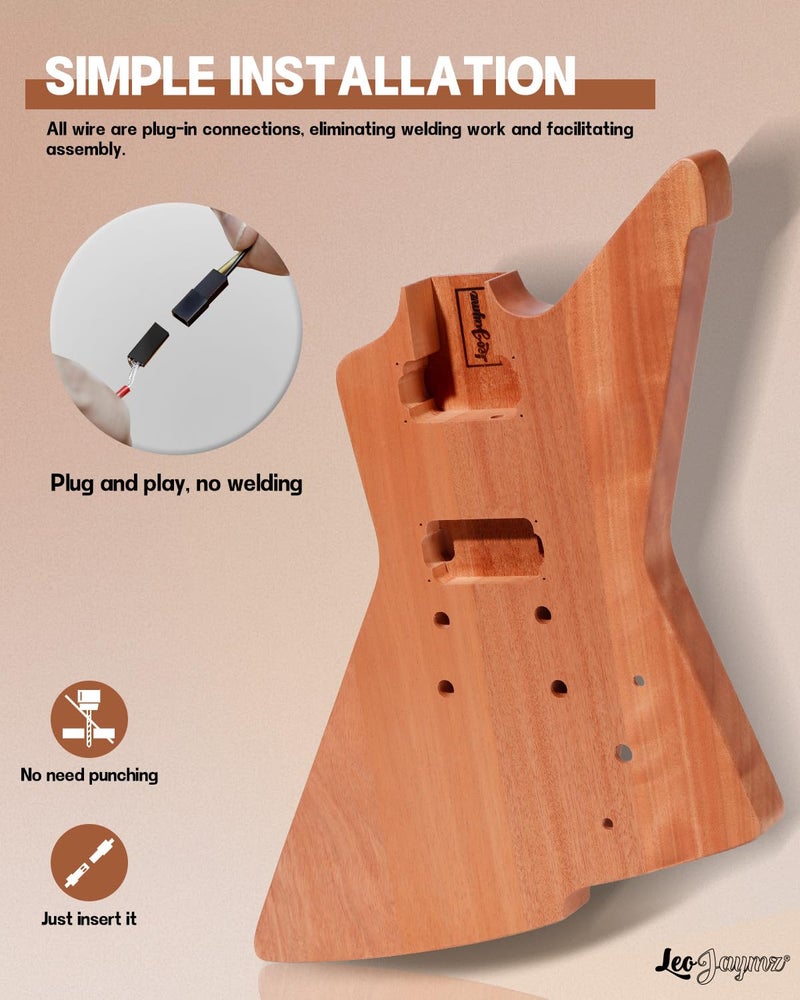 Leo Jaymz DIY Electric Guitar Kits - Mahogany Body, Mahogany Neck and Laurel Wood Fretboard - Fully Components Included (AX) - Image 3