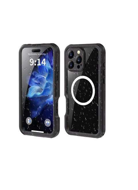 for iPhone 16/iPhone 16 Plus/iPhone 16 Pro/iPhone 16 Pro Max Magnetic Waterproof Case, IP68 Snorkelling Case Full Body Seal Slim Shockproof Snowproof Underwater Outdoor Transparent Cover for  iPhone 16/iPhone 16 Plus/iPhone 16 Pro/iPhone 16 Pro Max (Black)