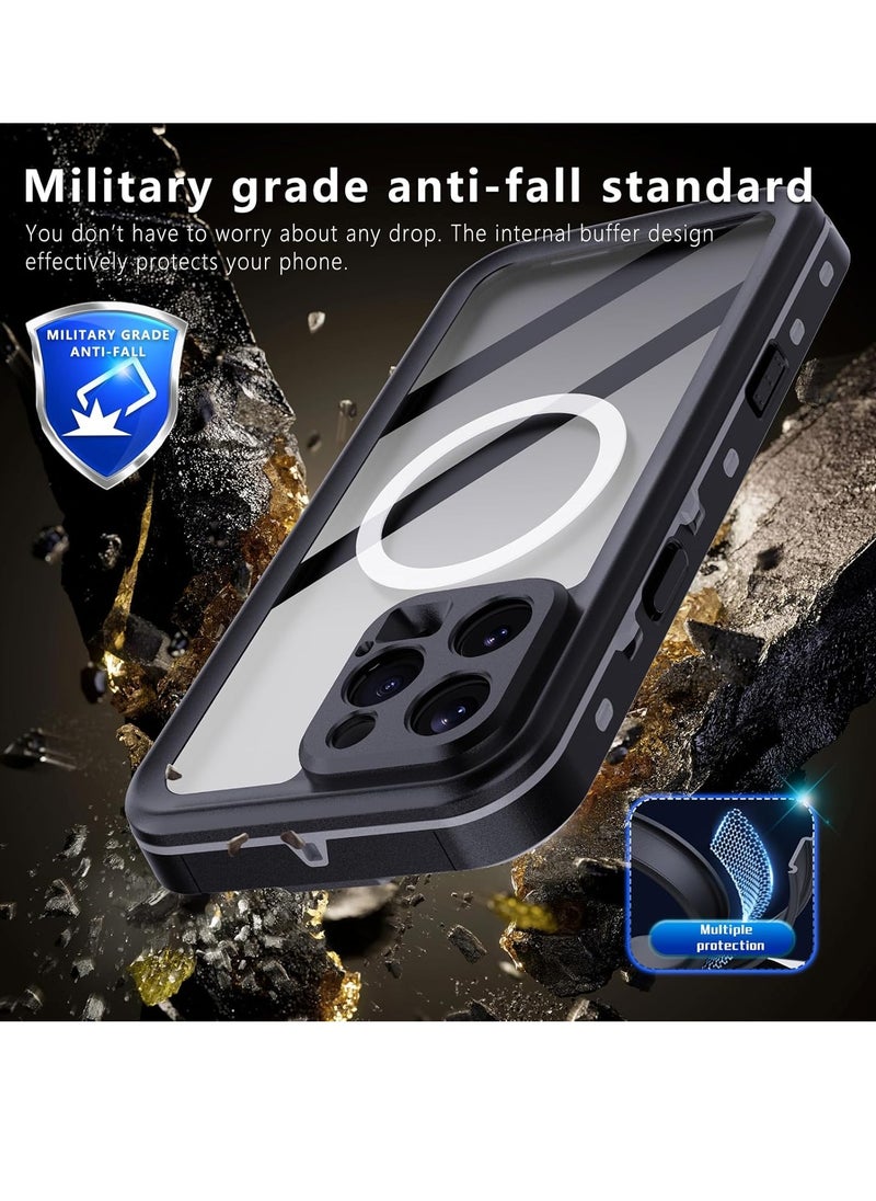 General - for iPhone 16/iPhone 16 Plus/iPhone 16 Pro/iPhone 16 Pro Max Magnetic Waterproof Case, IP68 Snorkelling Case Full Body Seal Slim Shockproof Snowproof Underwater Outdoor Transparent Cover for  iPhone 16/iPhone 16 Plus/iPhone 16 Pro/iPhone 16 Pro Max (Black) - Image 1