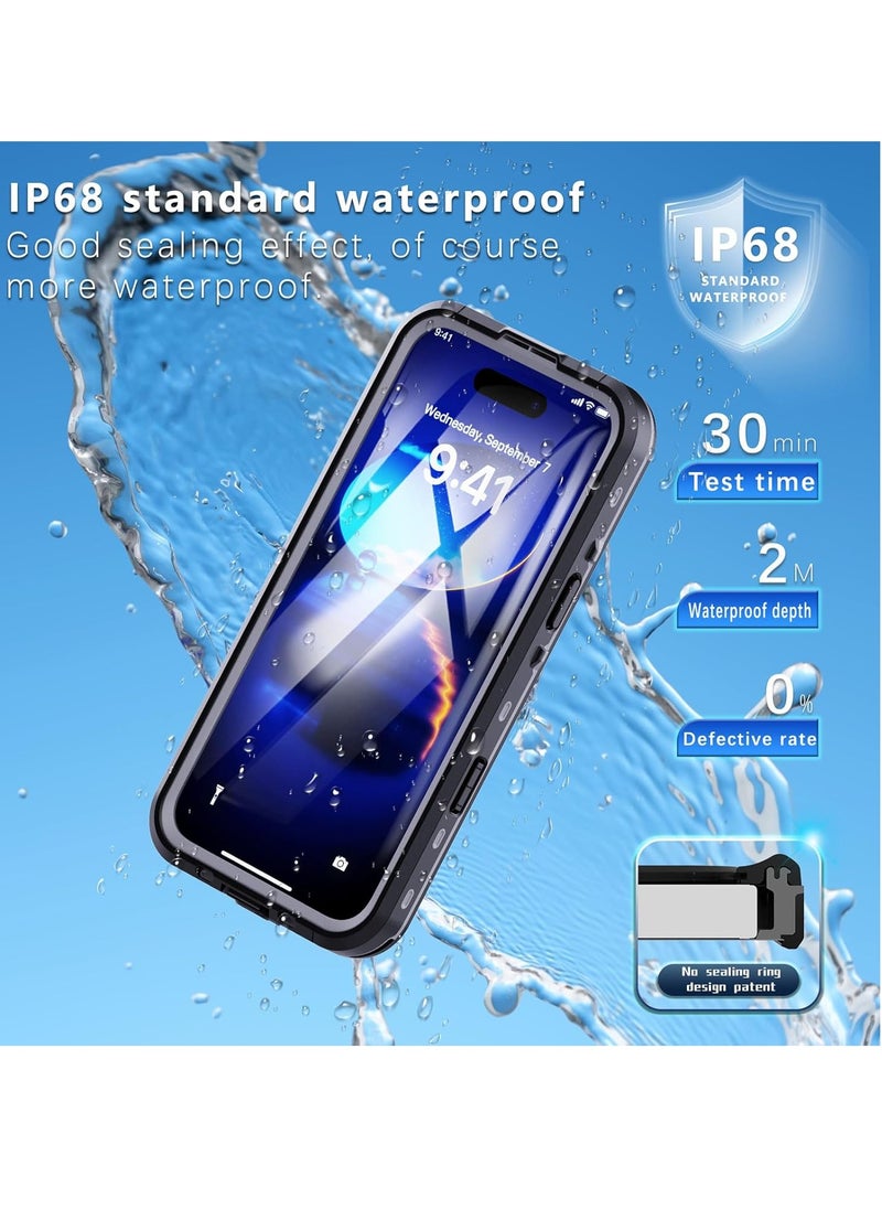 General - for iPhone 16/iPhone 16 Plus/iPhone 16 Pro/iPhone 16 Pro Max Magnetic Waterproof Case, IP68 Snorkelling Case Full Body Seal Slim Shockproof Snowproof Underwater Outdoor Transparent Cover for  iPhone 16/iPhone 16 Plus/iPhone 16 Pro/iPhone 16 Pro Max (Black) - Image 1