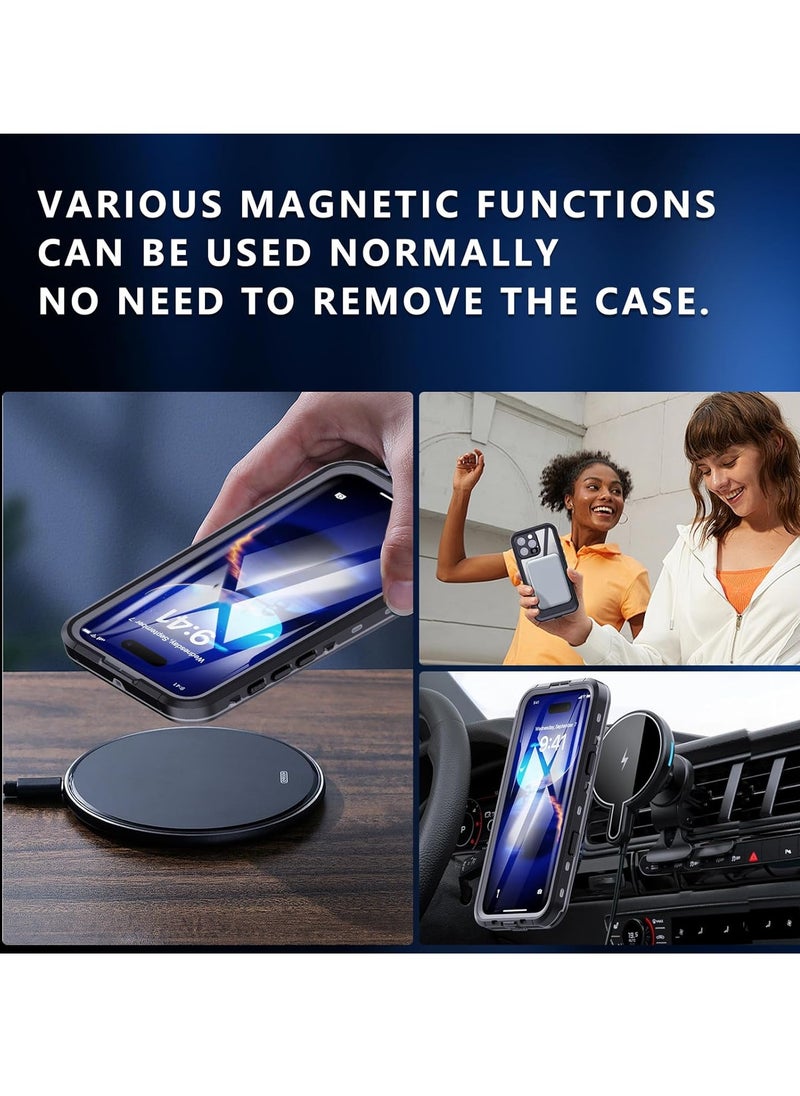 General - for iPhone 16/iPhone 16 Plus/iPhone 16 Pro/iPhone 16 Pro Max Magnetic Waterproof Case, IP68 Snorkelling Case Full Body Seal Slim Shockproof Snowproof Underwater Outdoor Transparent Cover for  iPhone 16/iPhone 16 Plus/iPhone 16 Pro/iPhone 16 Pro Max (Black) - Image 1