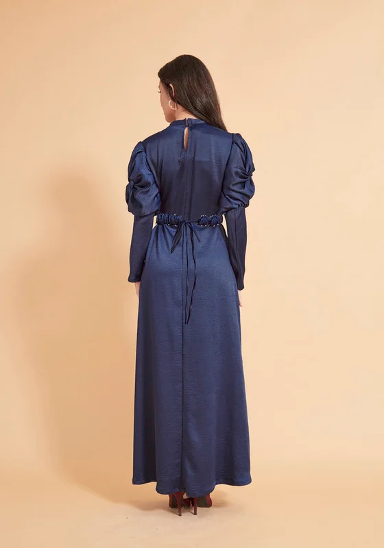 Thouq Metallic Eyelet Cinched Waist Belted Dress