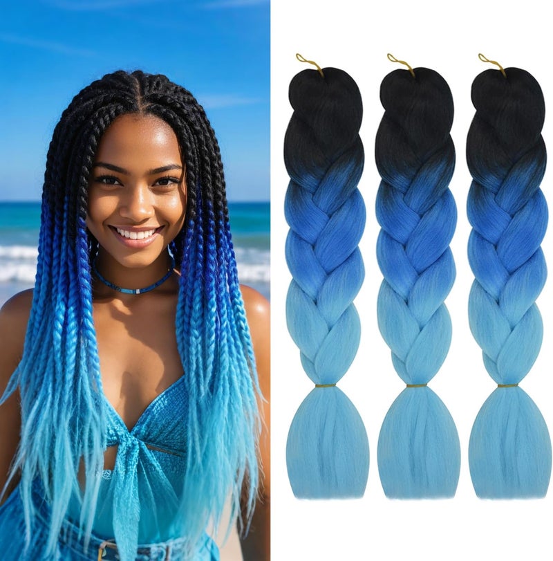 3 Packs Ombre Braiding Hair Extensions 24 Inch 3 Tone Braiding Hair High Temperature Synthetic Fiber Hair Extensions for Braiding Hair M52