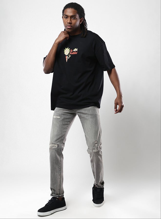 RAVIN "The Grandfather" Elbow-Sleeves Cotton Black Tee  - Image 5