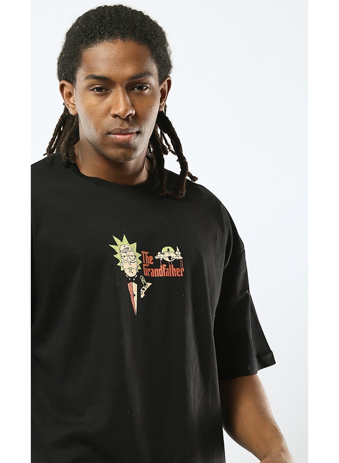 RAVIN "The Grandfather" Elbow-Sleeves Cotton Black Tee  - Image 4