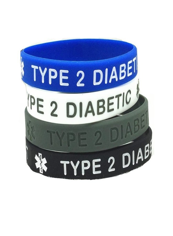 JOYID "TYPE 2 DIABETIC Rubber Diabetes Medical Alert Emergency ID Wristband Bracelet For Women Men (4pcs TYPE2) - Image 1