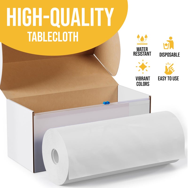 Party Solids 54 Inch X 300 Feet White Plastic Table Cover Roll in A Cut - to - Size Box with Convenient Slide Cutter. Cuts Up to 36 Rectangle 8 Feet Plastic Disposable Tablecloths - Image 4