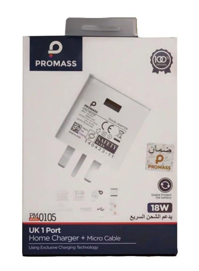 بروماس شاحن Micro USB بمنفذ واحد لتوصيل الطاقة بسرعة