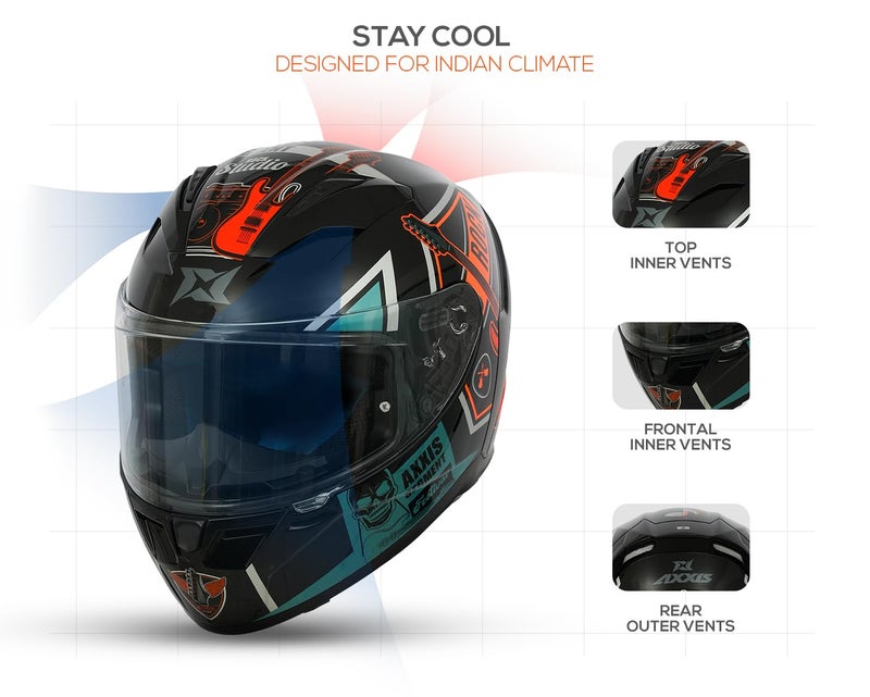 AXXIS Segment Rock Studio Full Face Helmet – ISI & DOT Certified, Lightweight Polycarbonate Shell, Anti-Scratch Visor, Removable Padding, Air Vent System (Black, M) - Image 3