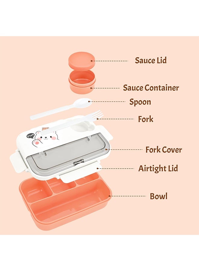 Bento Box Adult Lunch Box, Containers for Men Women Kids with 4 Compartments,Leakproof Lunchable Food Container with Utensils, Sauce Jar,Microwave & Dishwasher Safe,1250ml - Image 2