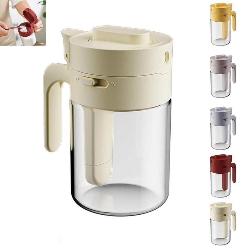Jolfay Multifunctional Innovative Seasoning Box,2In1 Glass Spice Jars With Spoon For Salt Sugar Spices Herb Tea Container Condiment Kitchen Food Storage Organizer Cooking Spice Rack (Cream) - Image 1