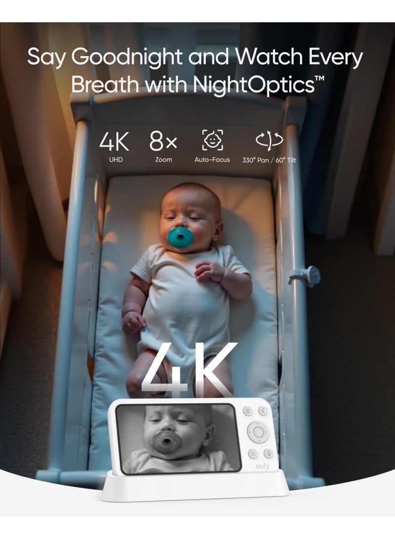 إيوفي يوفي سيكيوريتي جهاز مراقبة الاطفال E21 مع كاميرا 4K UHD وشاشة 5 انش 720p وخاصية الميل والتكبير 8 مرات وواي فاي مزدوج واتصال محلي وتسجيل تطبيق 24/7 وكاميرا مدمجة محمولة تعمل بالبطارية - Image 3