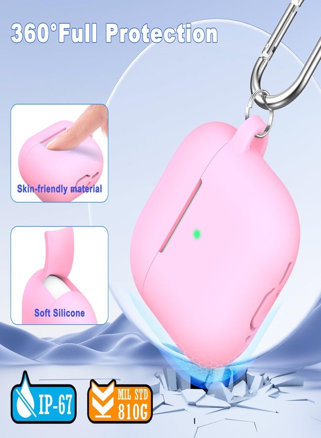 MHYALUDO غطاء حماية MHYALUDO لسماعات AirPods من الجيل الرابع (2024)، مصنوع من السيليكون الناعم عالي الجودة والمقاوم للصدمات، مع سلسلة مفاتيح ومجموعة تنظيف، باللون الوردي. - Image 2