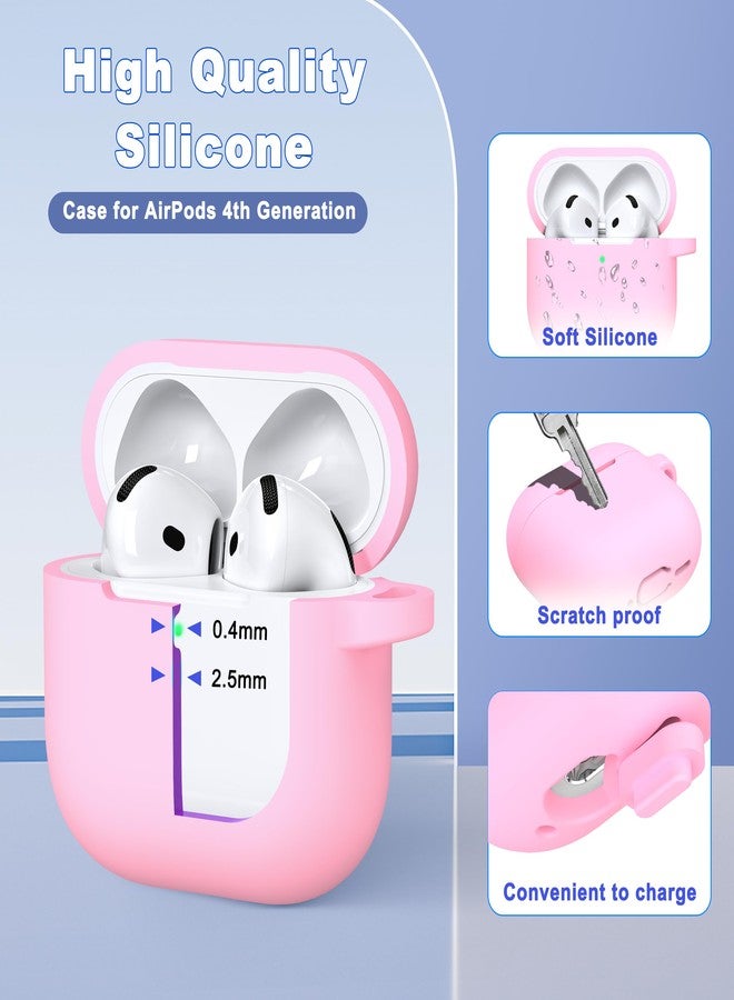 MHYALUDO غطاء حماية MHYALUDO لسماعات AirPods من الجيل الرابع (2024)، مصنوع من السيليكون الناعم عالي الجودة والمقاوم للصدمات، مع سلسلة مفاتيح ومجموعة تنظيف، باللون الوردي. - Image 3
