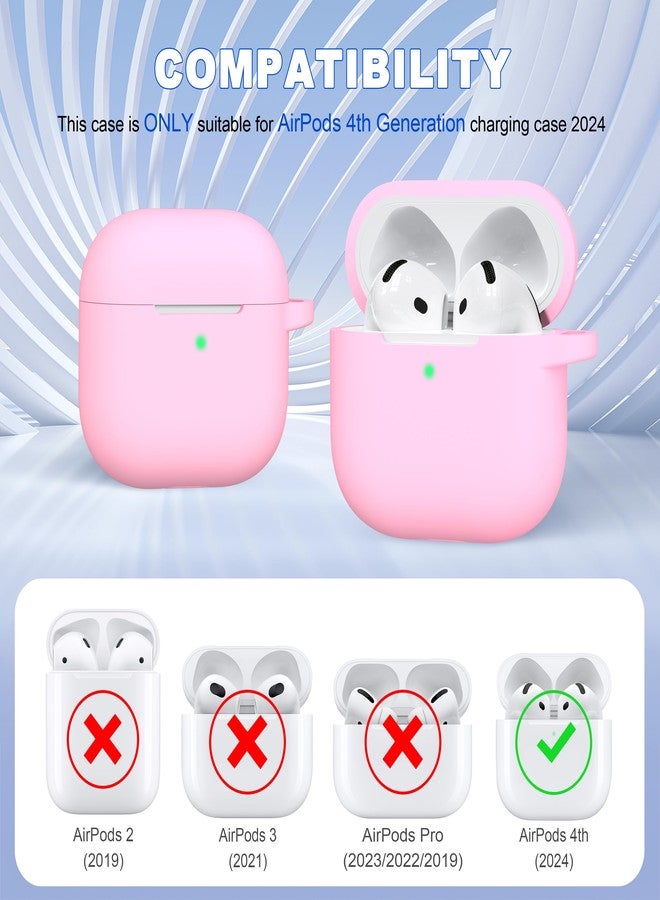 MHYALUDO غطاء حماية MHYALUDO لسماعات AirPods من الجيل الرابع (2024)، مصنوع من السيليكون الناعم عالي الجودة والمقاوم للصدمات، مع سلسلة مفاتيح ومجموعة تنظيف، باللون الوردي. - Image 4