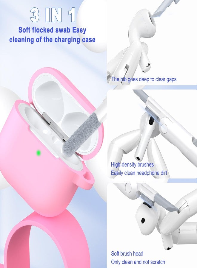 MHYALUDO غطاء حماية MHYALUDO لسماعات AirPods من الجيل الرابع (2024)، مصنوع من السيليكون الناعم عالي الجودة والمقاوم للصدمات، مع سلسلة مفاتيح ومجموعة تنظيف، باللون الوردي. - Image 5
