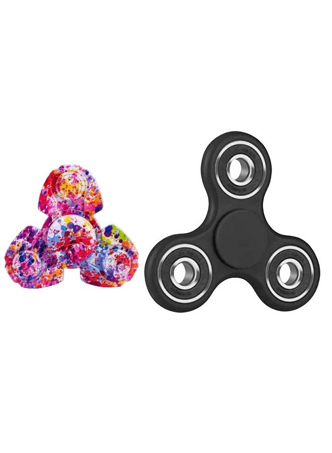 Premsons® Hand Spinner Desk Toy - High Speed Smooth Finger Spin Sensory Fidget Stress Relief Game Play for Kids & Adults - Birthday Party Gift - Combo - Black+ Rainbow Splash Triangular Head - Image 1