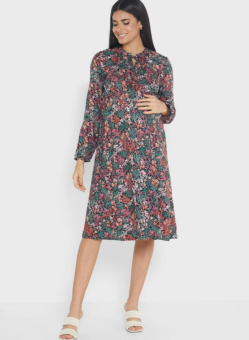 Mamalicious Floral Print Tie Detail Dress