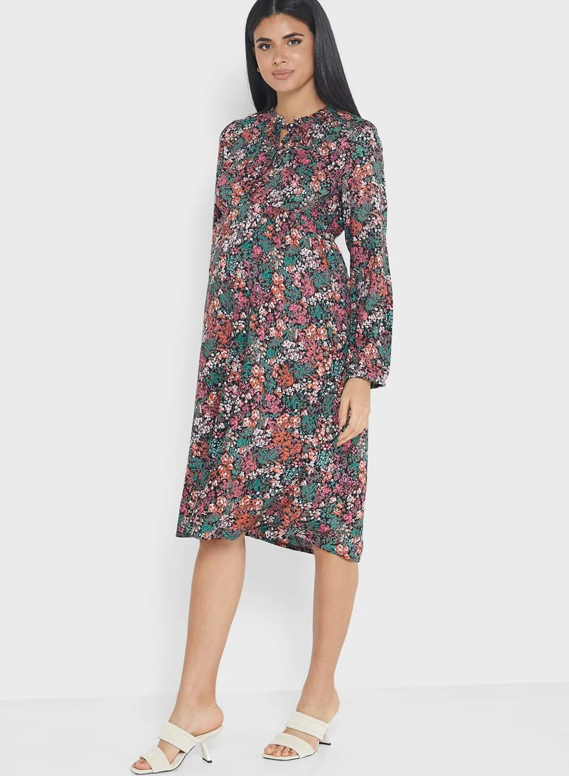 Mamalicious Floral Print Tie Detail Dress