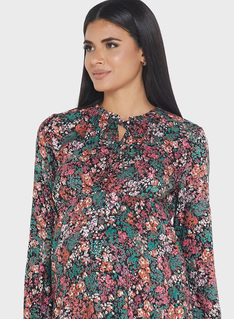 Mamalicious Floral Print Tie Detail Dress