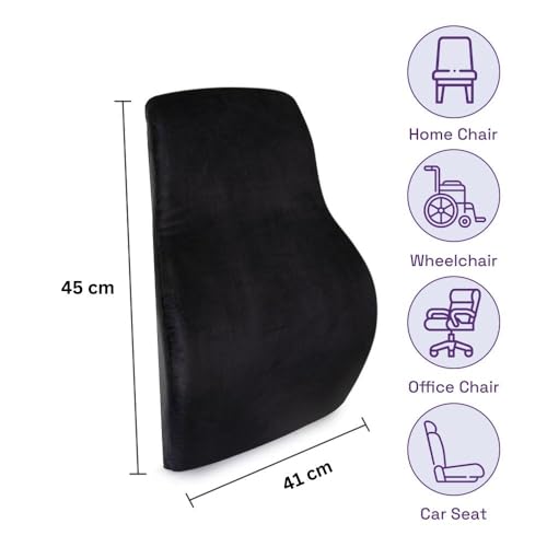 Wakefit Back Support Cushion for Chair | 1 Year Warranty | Back Support for Office Chair, Car Seat Back Support, Velvet Finish (45 x 41 x 12cms - Black) - Image 4
