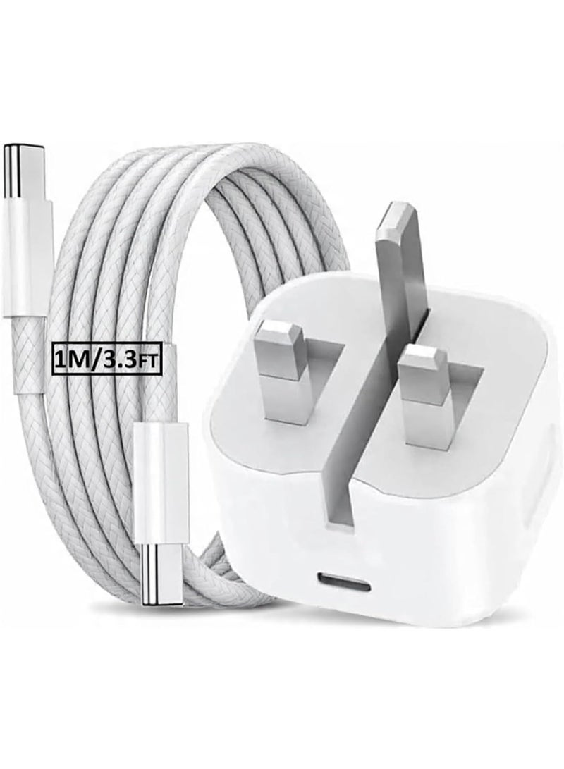 Zexen شاحن سريع 20 واط USB-C لجهاز iPhone 15 Pro Max/16/17/17 Pro مع كابل Type-C بطول 1 متر، محول شاحن حائط PD لجهاز iPad، سامسونج، OnePlus، شاومي – شاحن حائط سريع – أبيض - Image 1