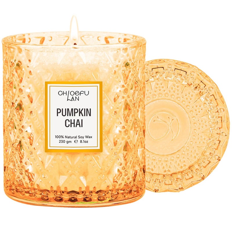 Chloefu LAN Pumpkin Chai Candles Halloween Candle Gift Farmhouse Candles for Home Luxury Scented Soy Jar Fall Candle with up to 55 Hour Long Lasting Home Decor Barn Fall Decor Pottery 81oz