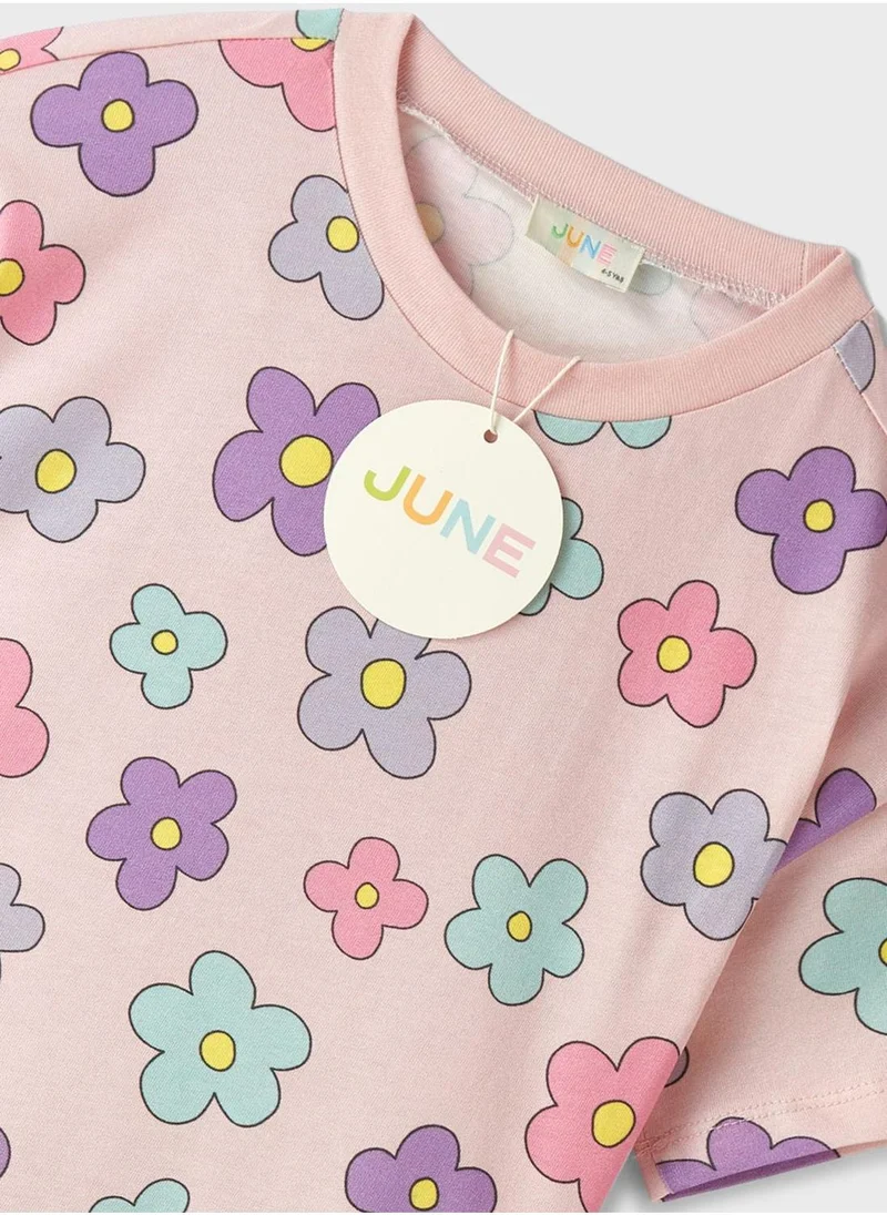 JUNE Kids Crew Neck T-Shirt And Shorts Set
