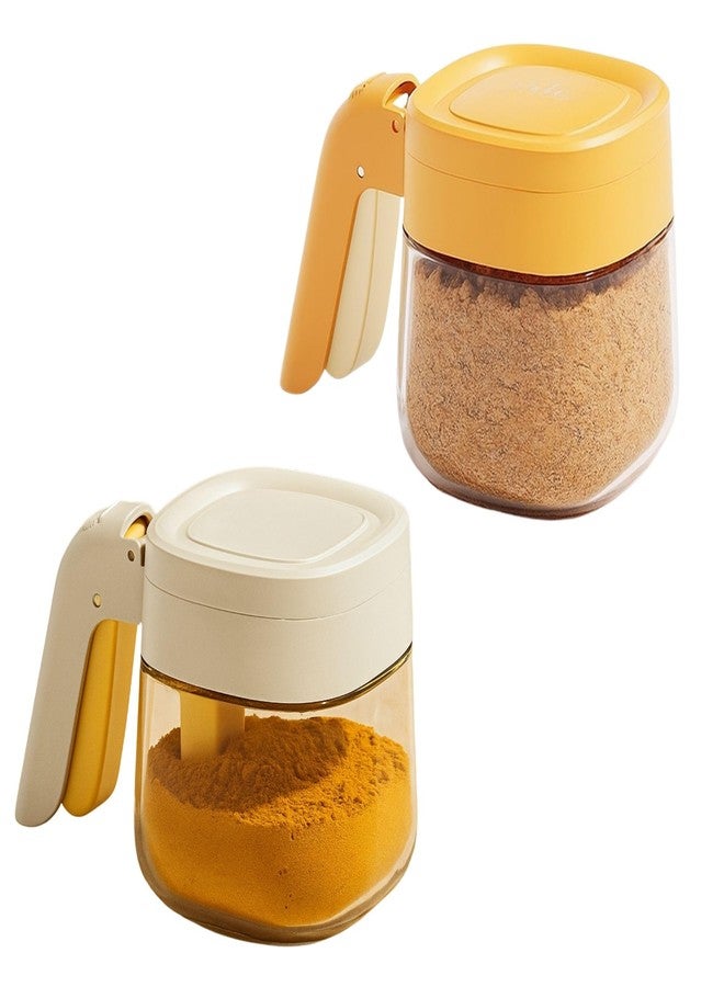 Baskety Spice Container with Airtight Lid and Spoon Storage Jar for Salt, Sugar & Masala Powders (White & Yellow; Pack of 2) - Image 1