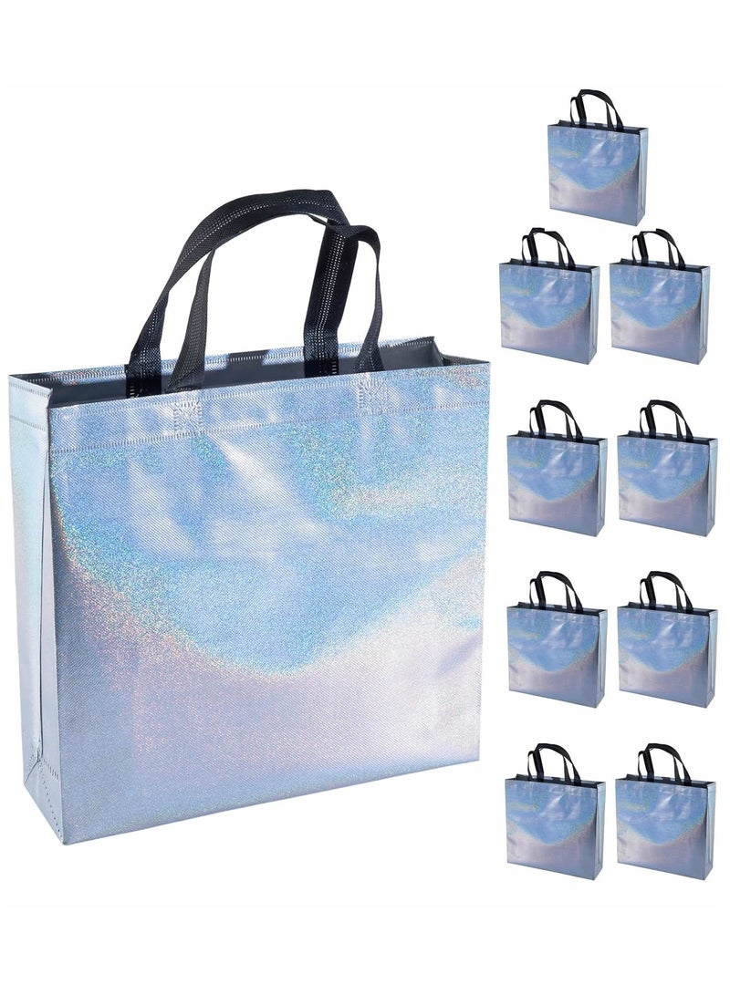 10Pcs Glossy Iridescent Gift Bags, 12.6x4.7x11 In Non-woven Reusable Goodie Bags Bulk, with Black Handles & Sturdy Base for Birthday, Wedding, Easter, Holiday Party - Image 1