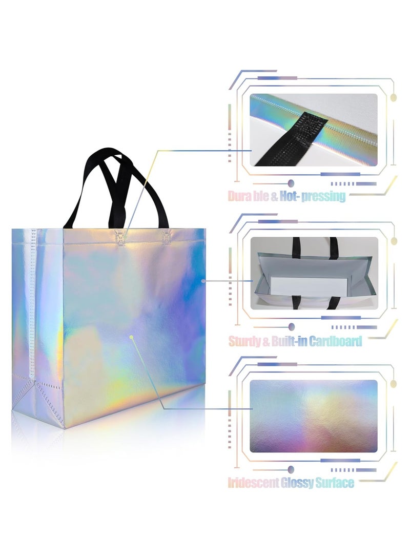 10Pcs Glossy Iridescent Gift Bags, 12.6x4.7x11 In Non-woven Reusable Goodie Bags Bulk, with Black Handles & Sturdy Base for Birthday, Wedding, Easter, Holiday Party - Image 3