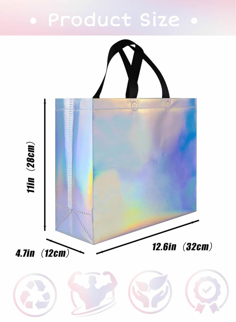 10Pcs Glossy Iridescent Gift Bags, 12.6x4.7x11 In Non-woven Reusable Goodie Bags Bulk, with Black Handles & Sturdy Base for Birthday, Wedding, Easter, Holiday Party - Image 4